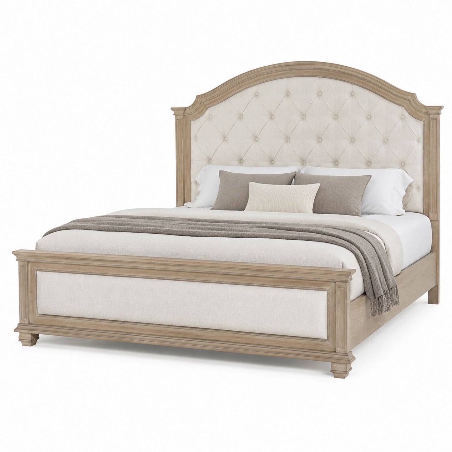 King Size Upholstered Linen Bed with Solid Wood Frame