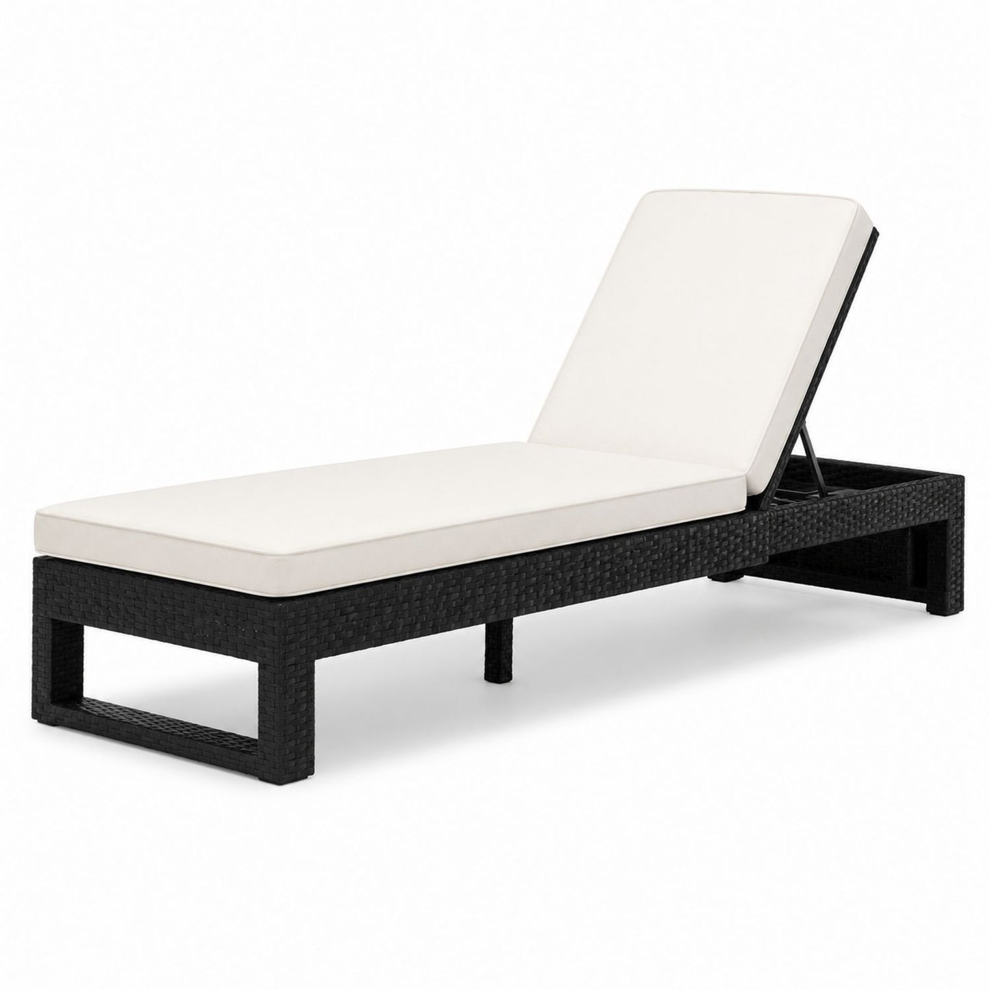 Outdoor Chaise Lounge Adjustable Rattan with Polyester Cushions Black White