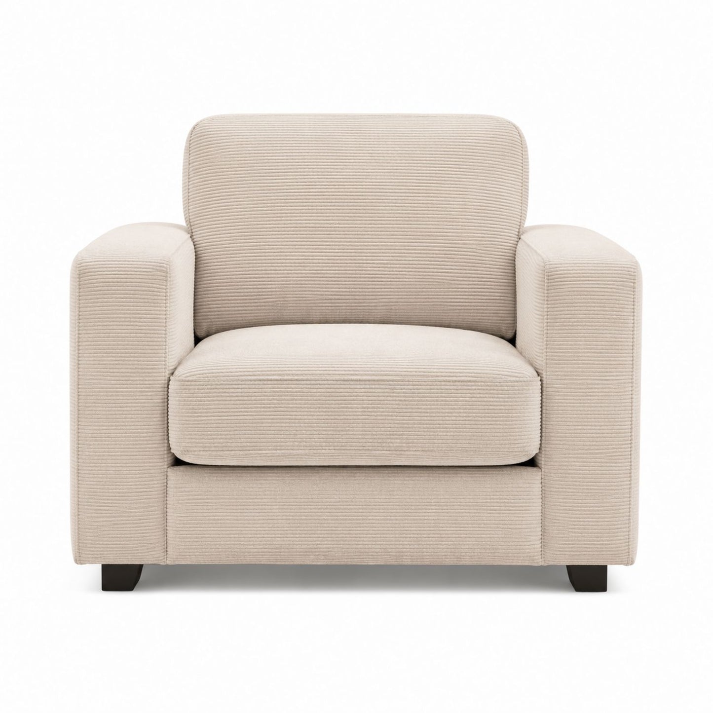 Beige Corduroy Armchair with Wood Legs