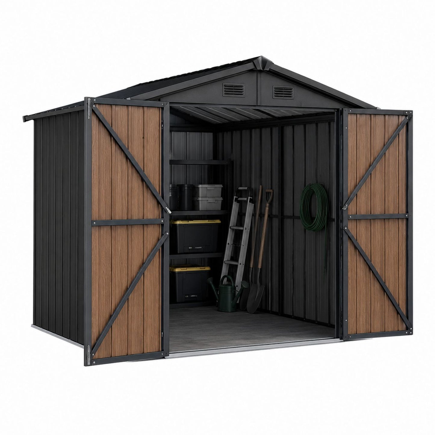 Outdoor Metal and Wood Storage Shed with Double Doors 300x200x210 cm