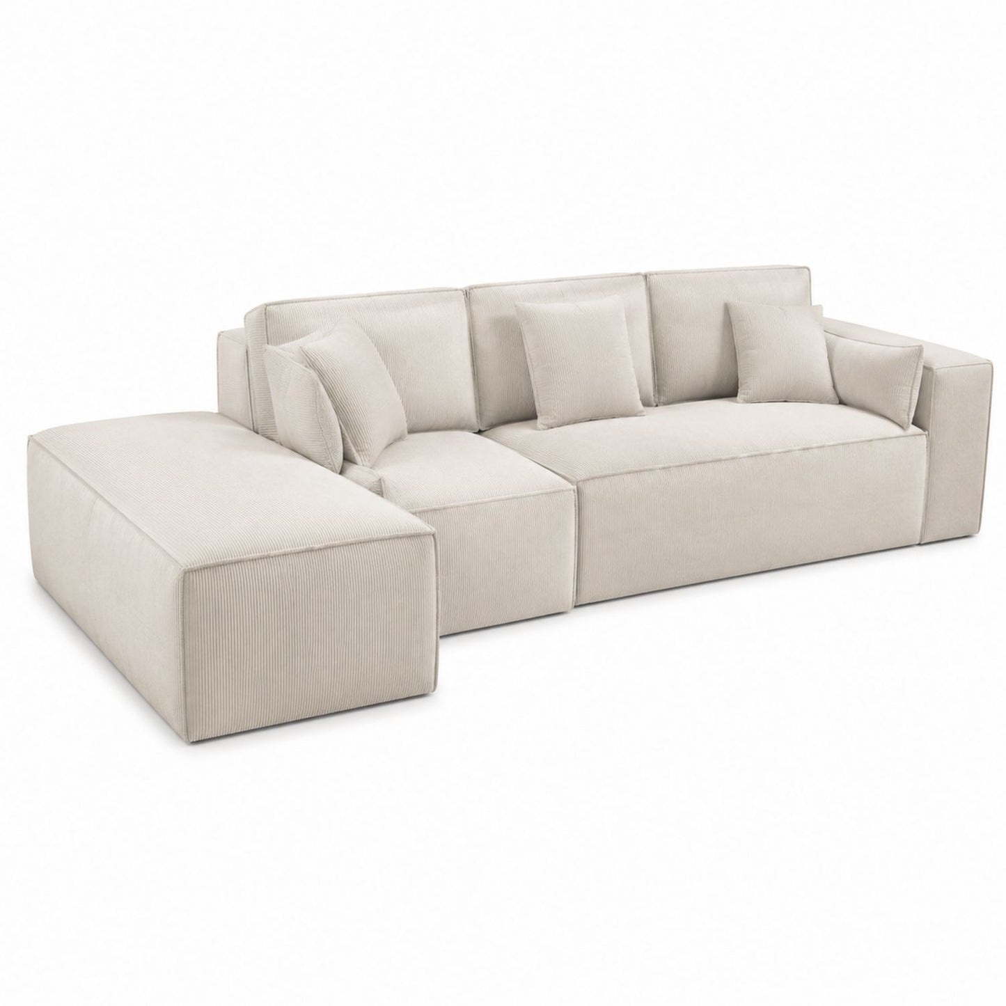 Corduroy Sectional Sofa with Chaise and Cushions