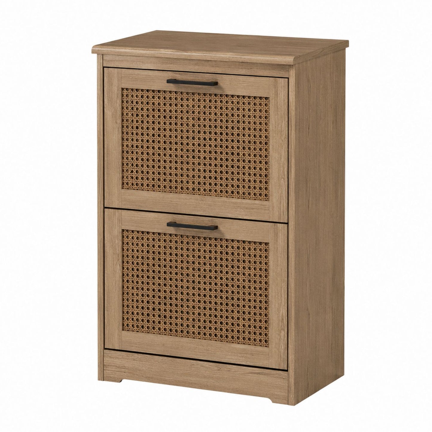 Wooden Shoe Cabinet with Rattan Doors Two-Tier Brown