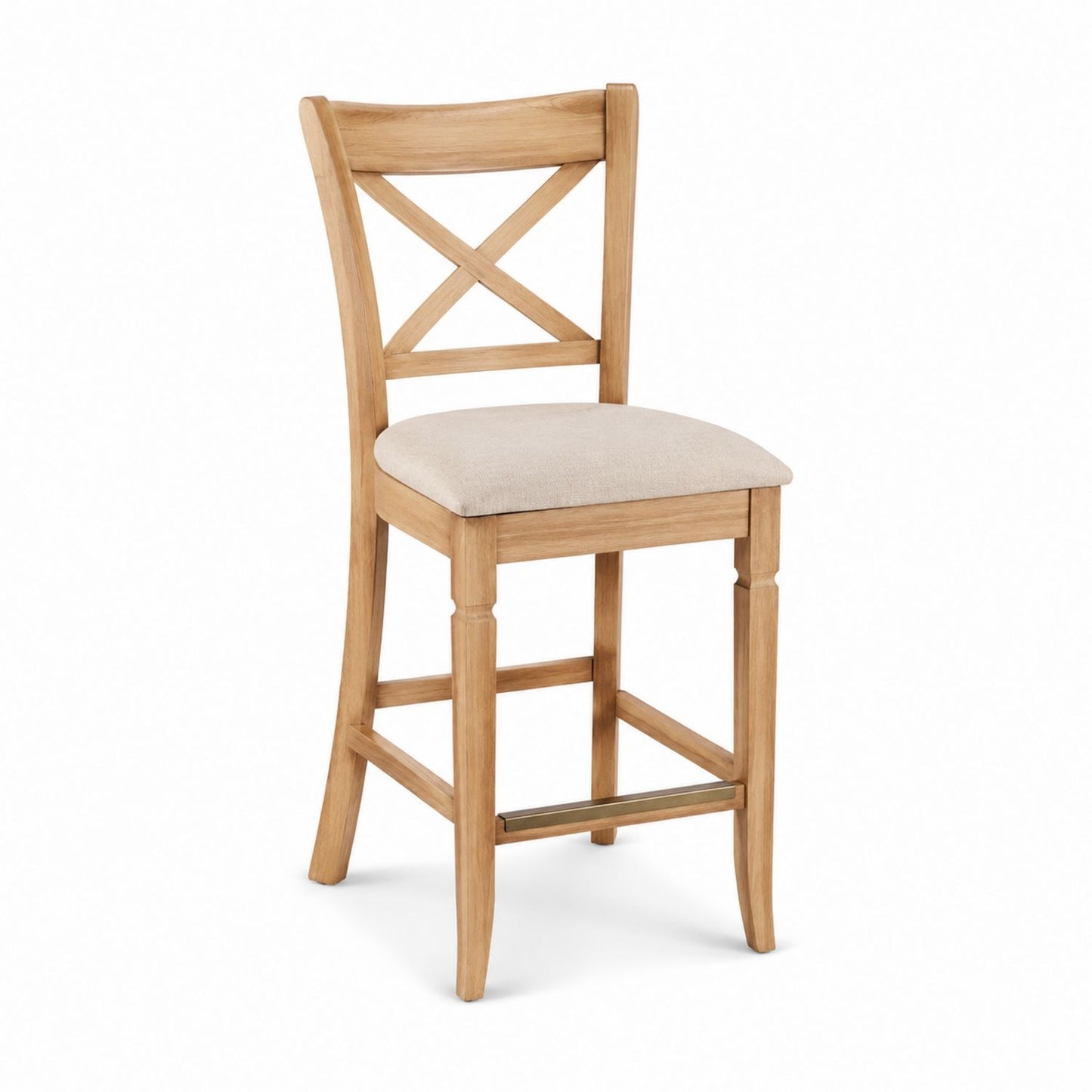 Wood Counter Height Bar Stool with Polyester Fabric Seat Beige