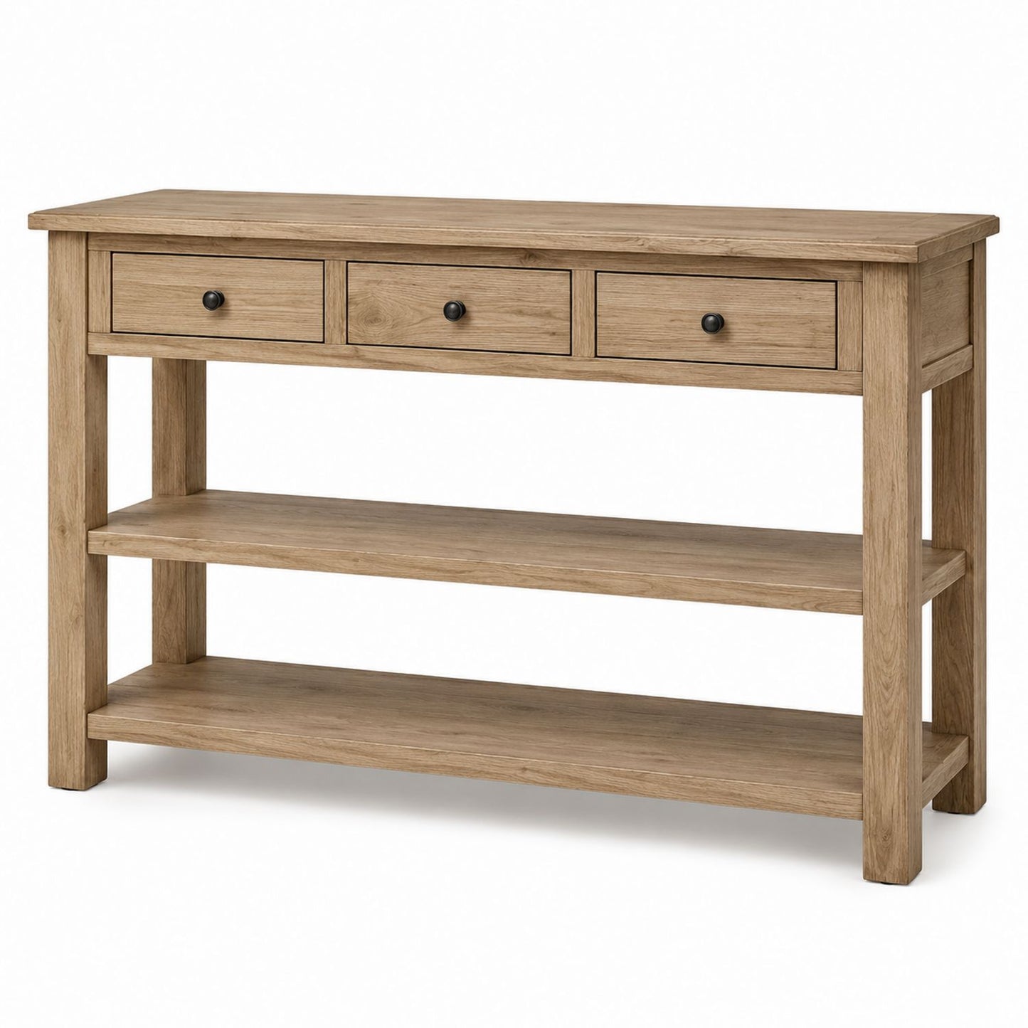 Wood Console Table with Shelves and Drawers Natural Finish 120cm
