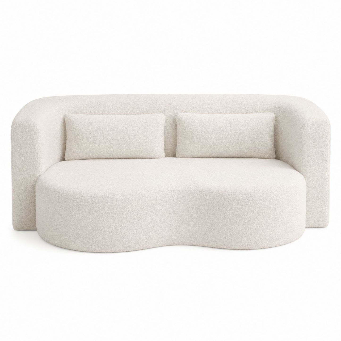 Curved Bouclé Fabric Sofa White 3-Seater