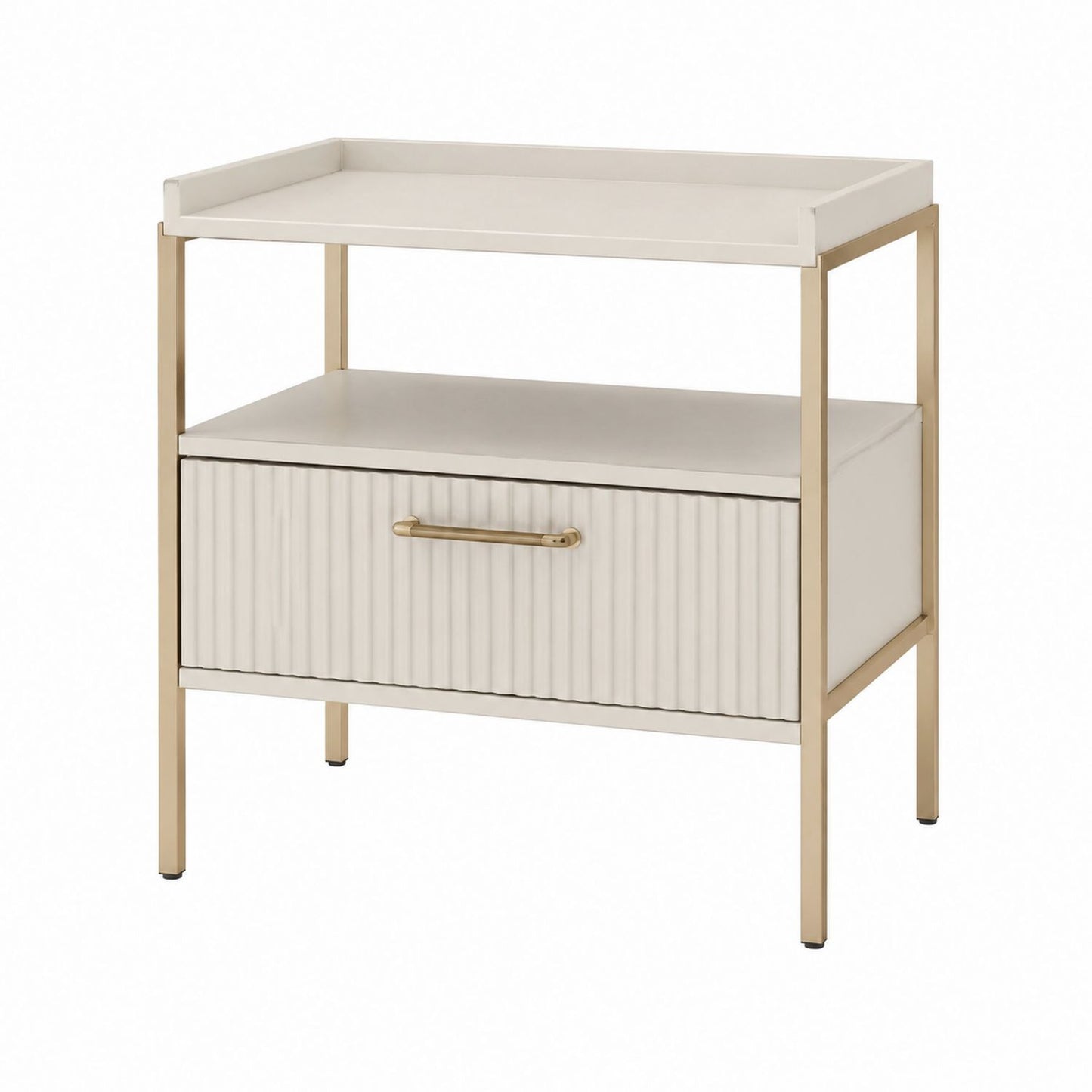 White Nightstand with Metal Frame and Drawer