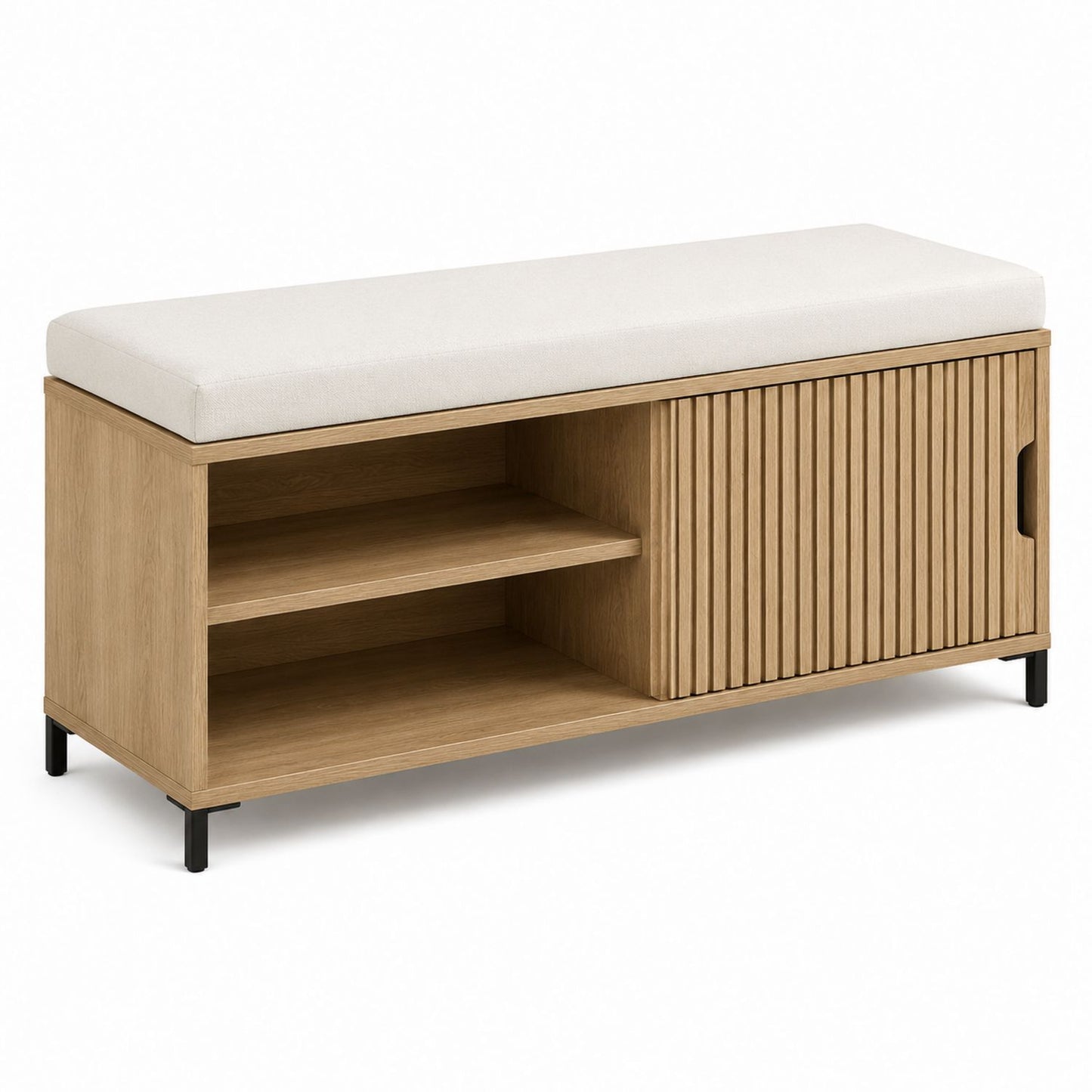 Oak Wood Storage Bench with Cushion 120cm