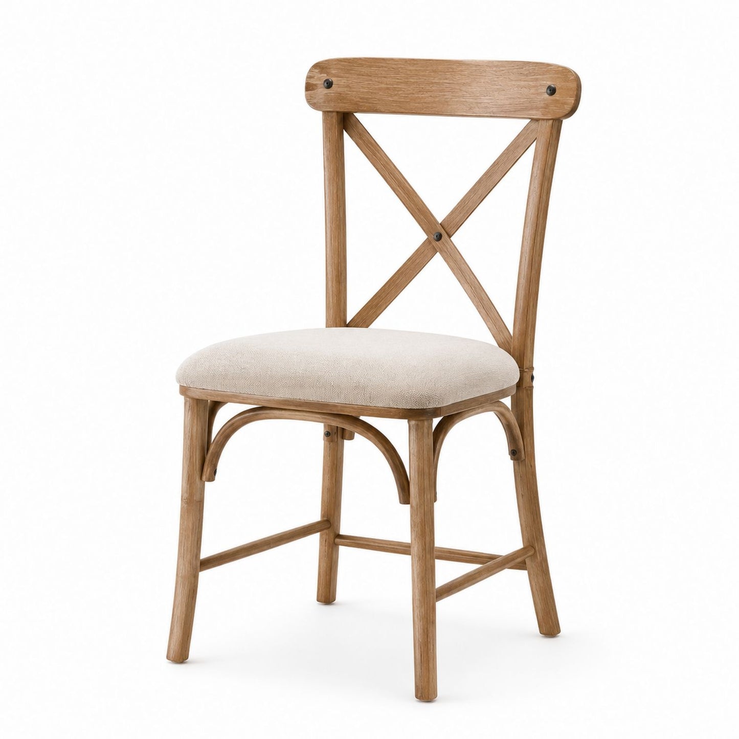 Oak Wood Dining Chair with Beige Fabric Seat