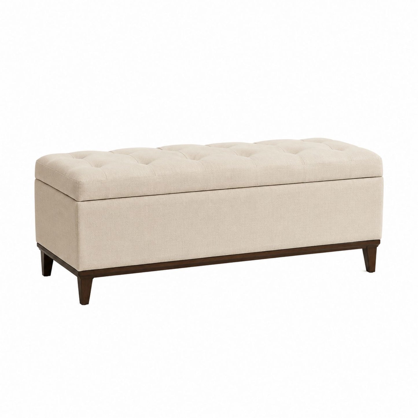 Linen Upholstered Storage Bench with Tufted Lid 120cm