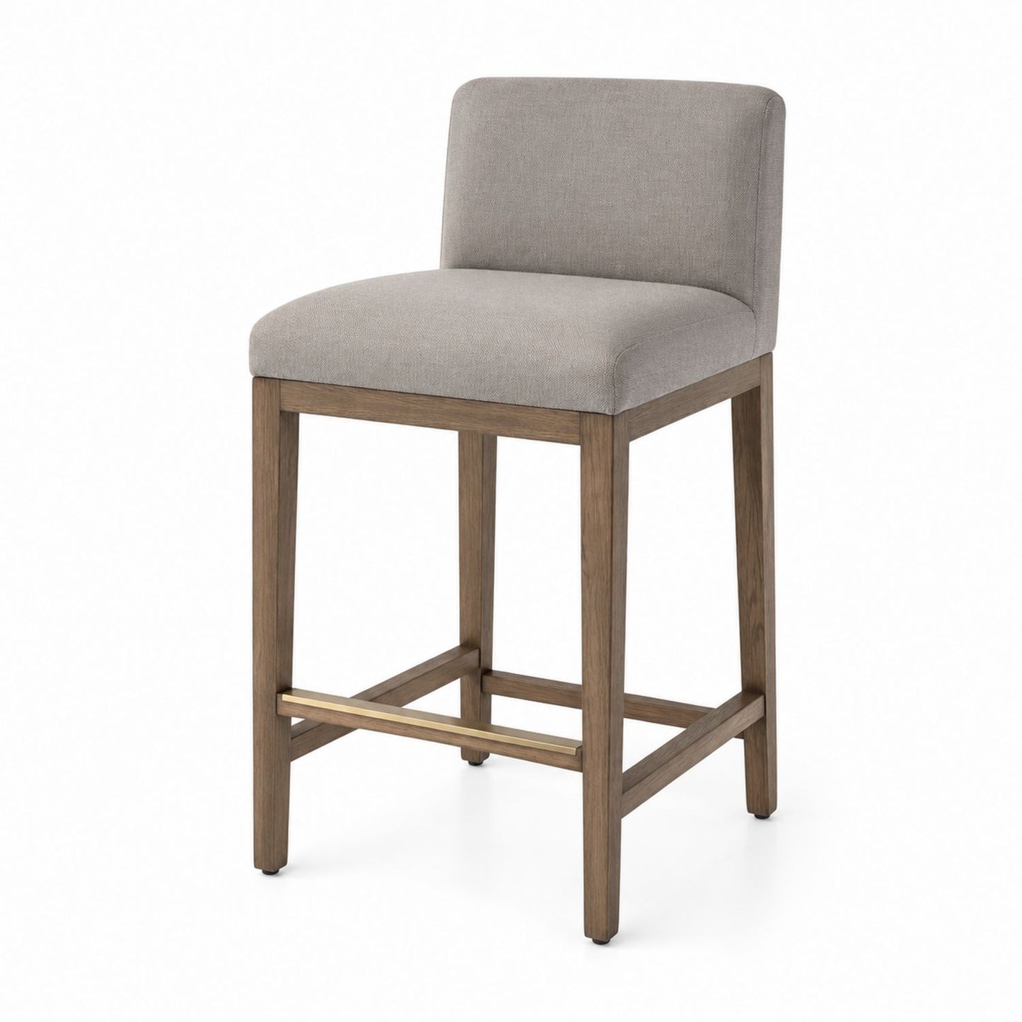Wood Frame Bar Stool with Light Gray Polyester Upholstered Seat