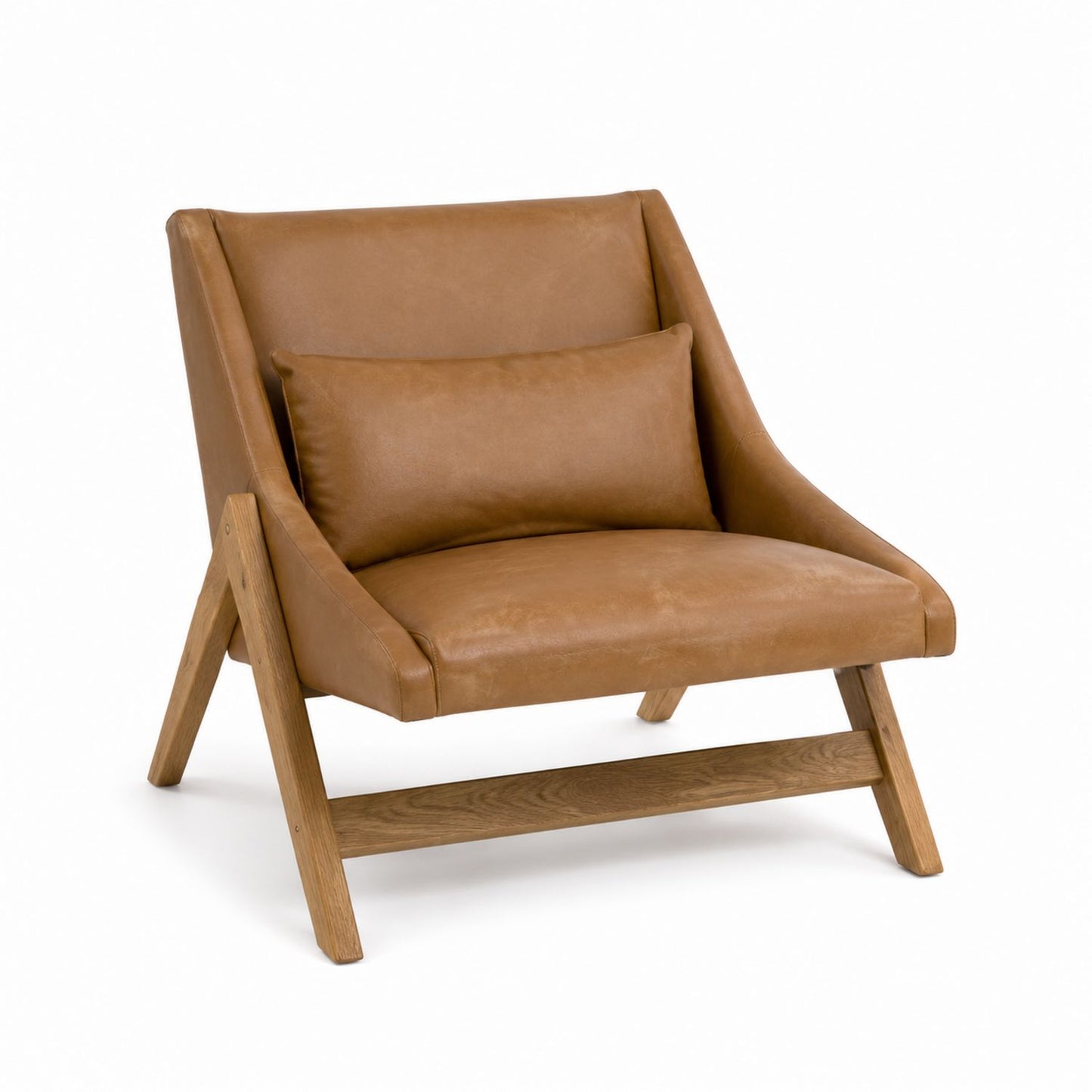 PU Leather Chair with Oak Wood Frame Brown 75cm Height