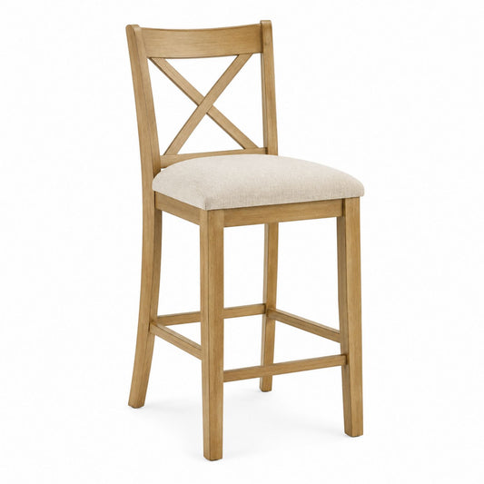 Wooden Bar Stool with Upholstered Seat and X-Back Design