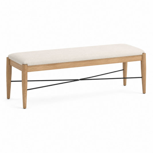 Wood Upholstered Bench with Oak Frame and Beige Seat 120cm