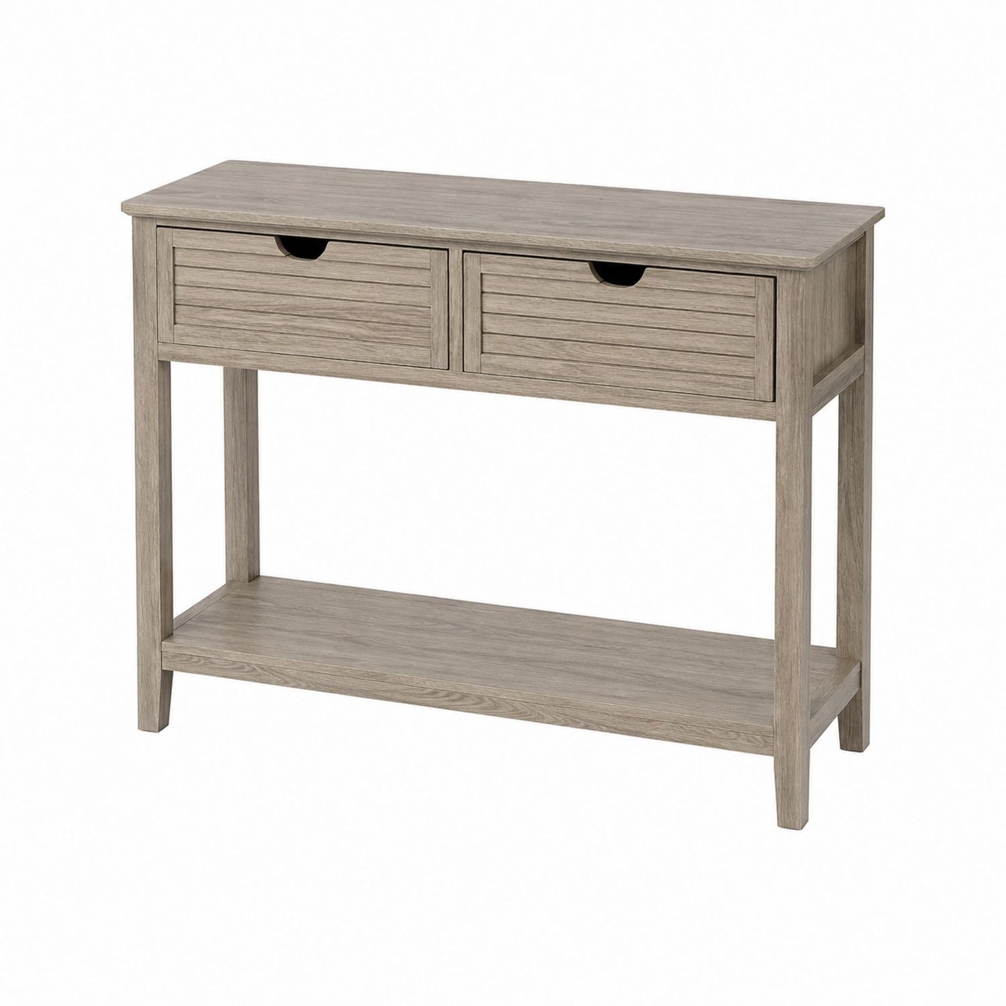 Wood Console Table with Two Drawers and Shelf in Light Oak