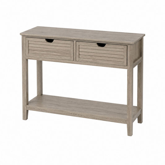 Wood Console Table with Two Drawers and Shelf in Light Oak
