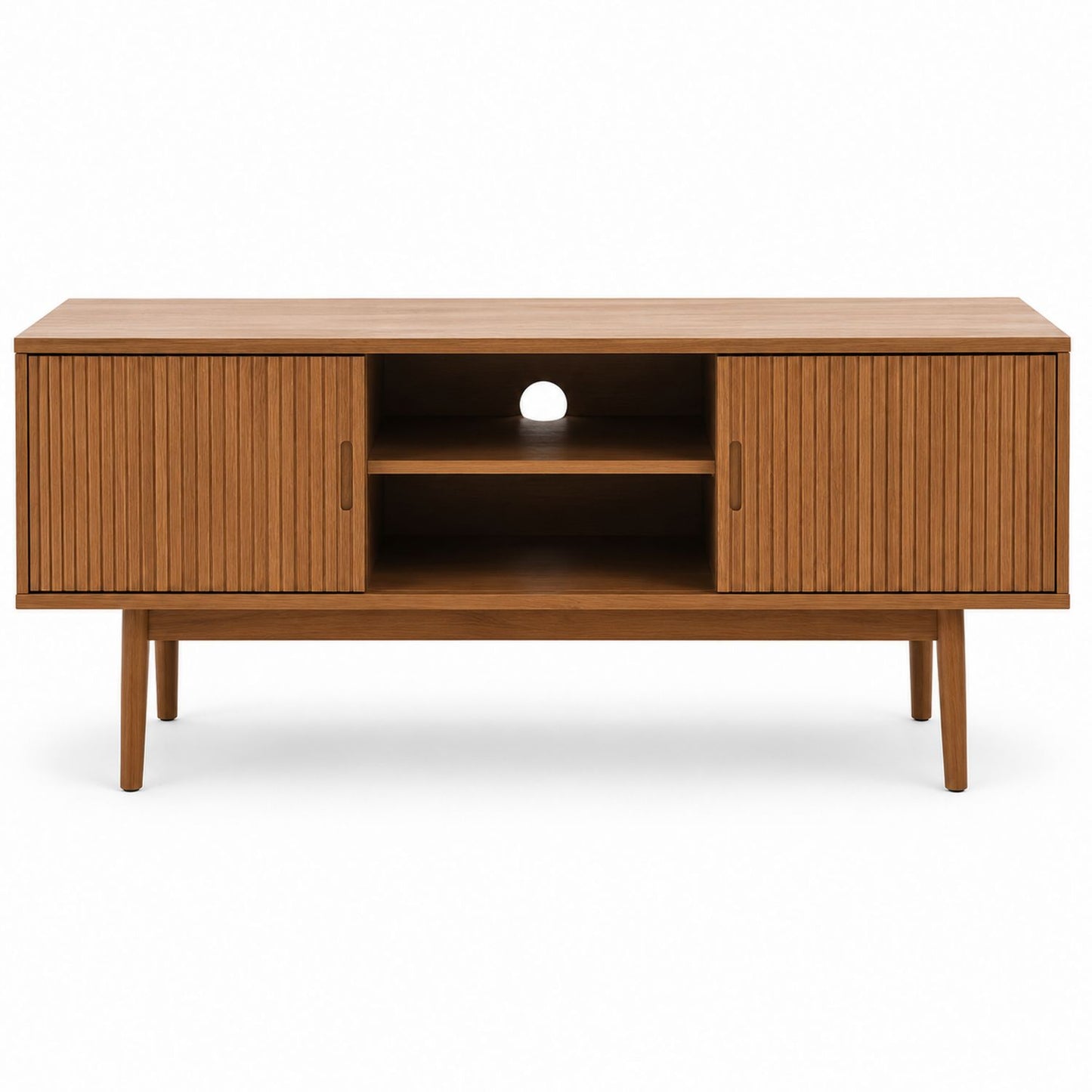 Wooden TV Stand with Sliding Doors 55in Brown