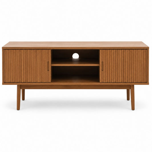 Wooden TV Stand with Sliding Doors 55in Brown