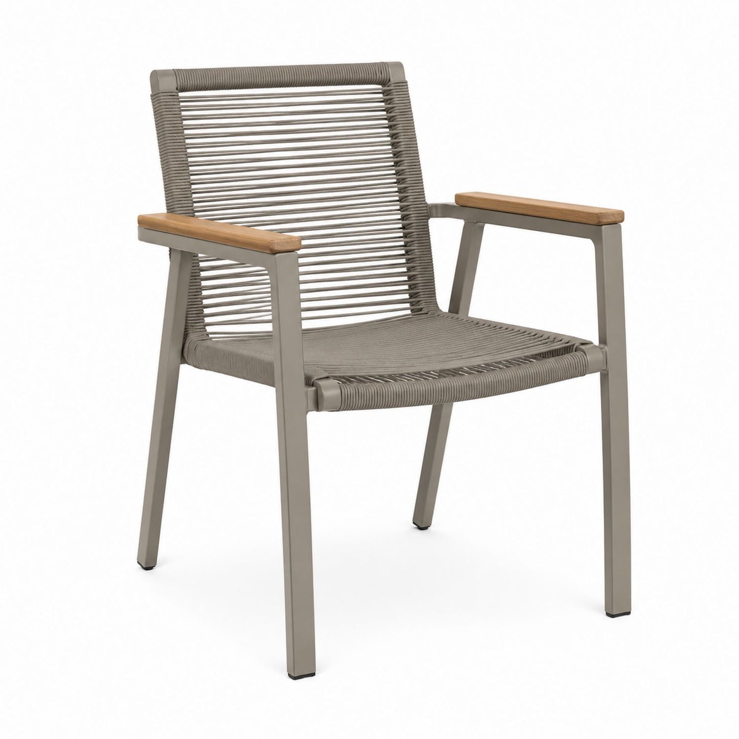 Outdoor Aluminum Chair with Rope Seat and Teak Armrests
