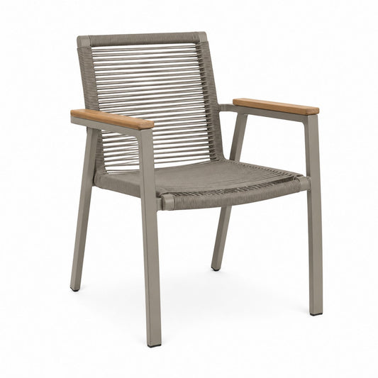 Outdoor Aluminum Chair with Rope Seat and Teak Armrests