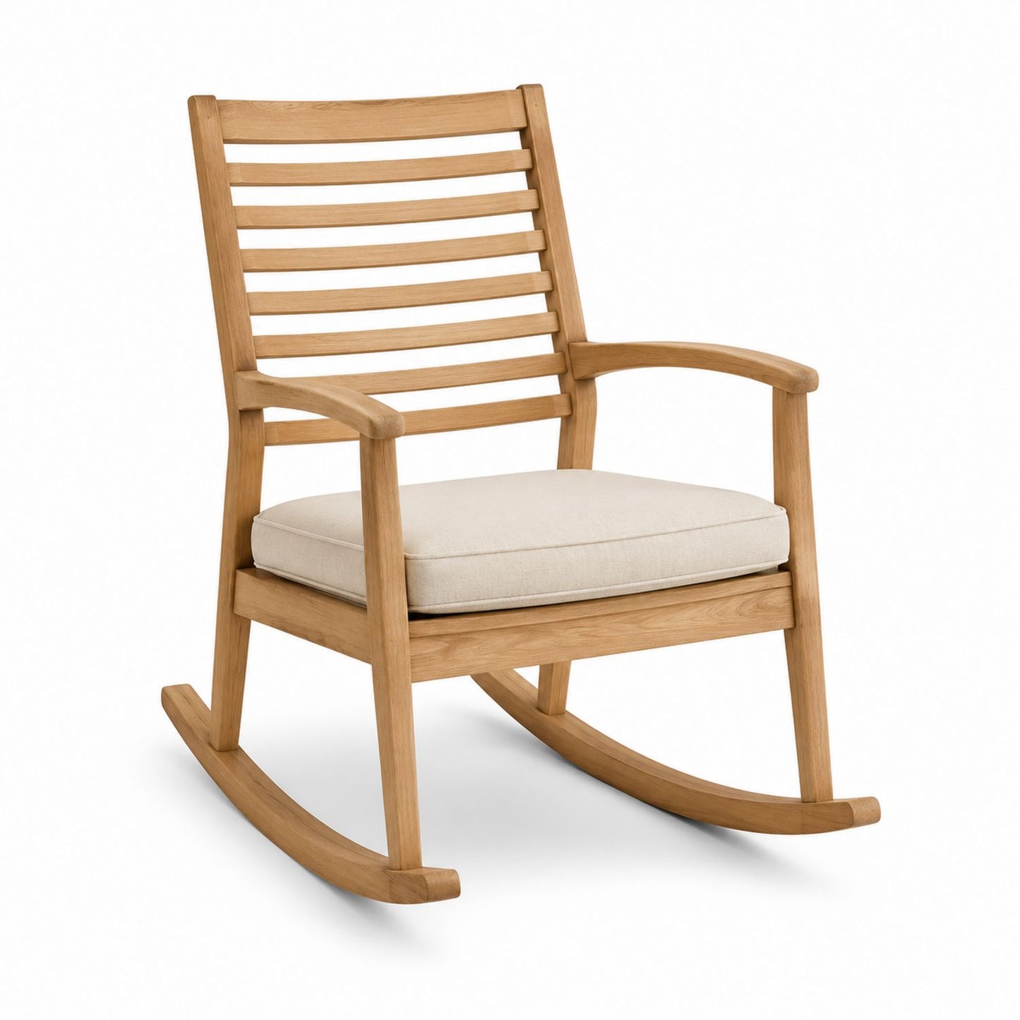 Teak Wood Rocking Chair with Beige Polyester Cushions
