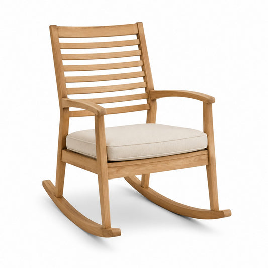 Teak Wood Rocking Chair with Beige Polyester Cushions