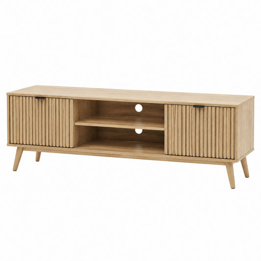 Wood TV Stand with Shelves and Cabinets 160cm