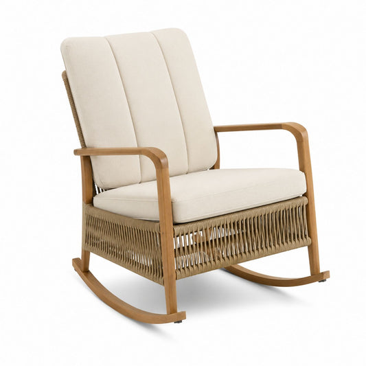 Outdoor Rocking Chair Teak Wood Beige Polyester Cushions