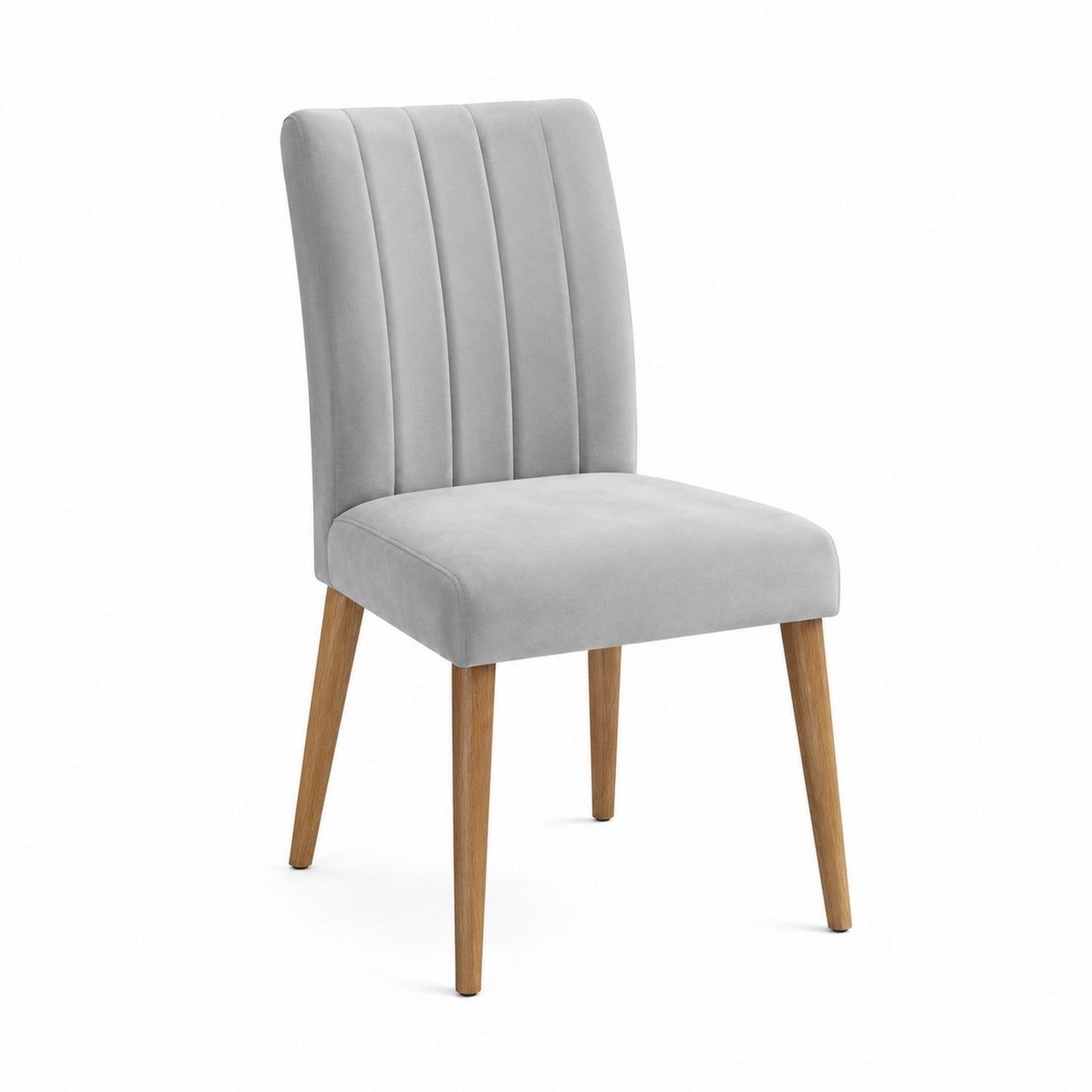 Velvet Upholstered Dining Chair with Solid Oak Legs in Light Gray