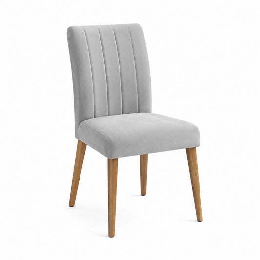 Velvet Upholstered Dining Chair with Solid Oak Legs in Light Gray