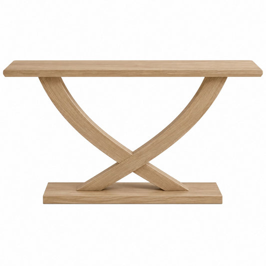 Solid Oak Console Table X Shape Design 120x30x75 cm