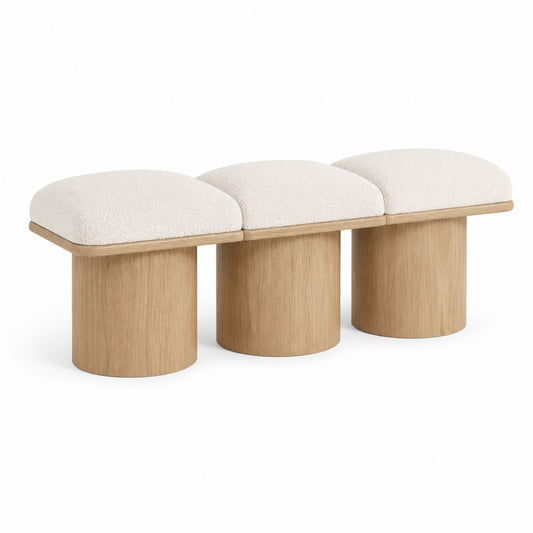 3-Seat Upholstered Bench with Oak Base
