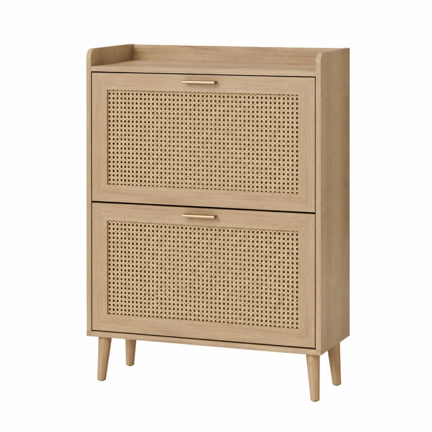 Wood Shoe Storage Cabinet with Cane Doors Beige 31.5 x 11.8 x 39.4 inches