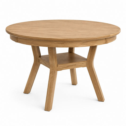 Round Solid Oak Dining Table with Shelf 120cm