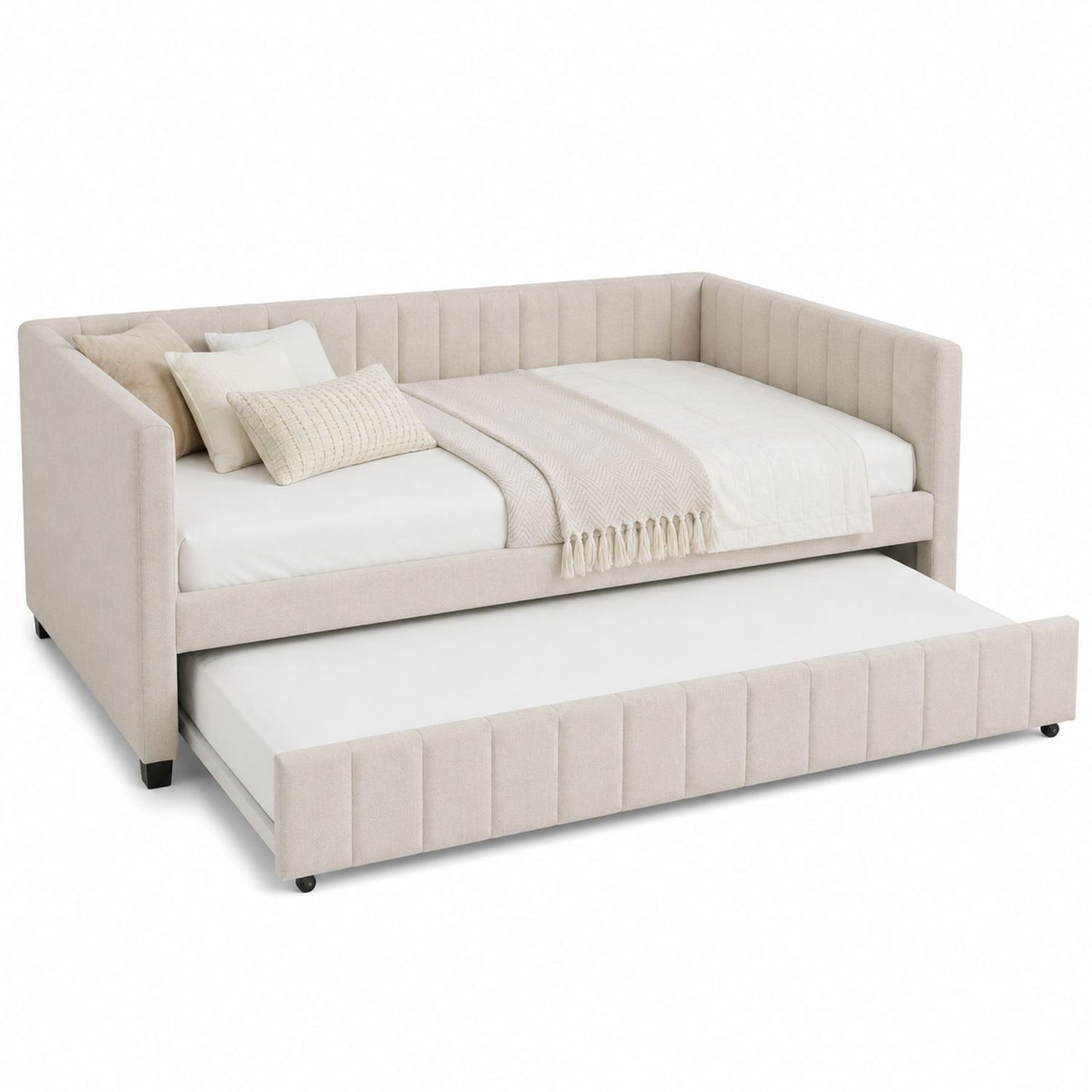 Beige Fabric Daybed with Trundle, Twin Size