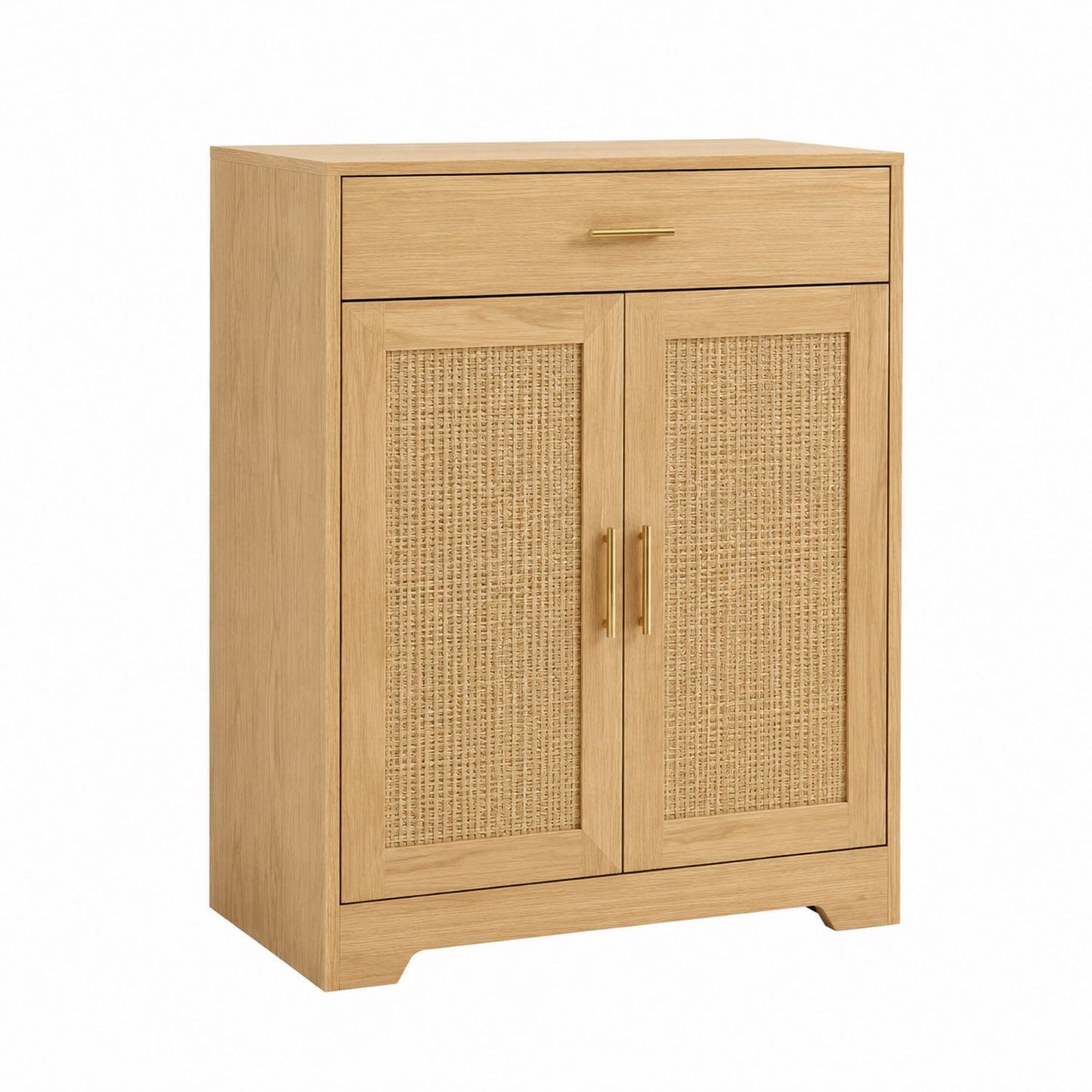 Wood Storage Cabinet with Rattan Doors - 85H x 60W x 30D cm