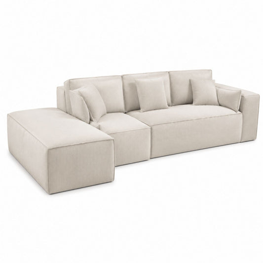Corduroy Sectional Sofa with Chaise and Cushions