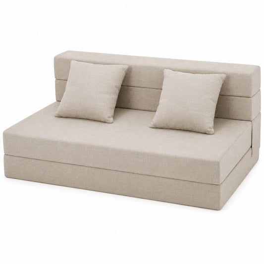 Beige 2-Seater Convertible Sofa Linen Fabric 200x140x45cm