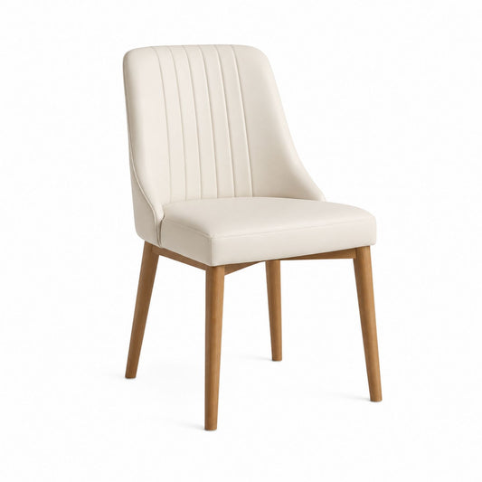 Faux Leather Dining Chair with Wooden Legs, 81cm, Beige