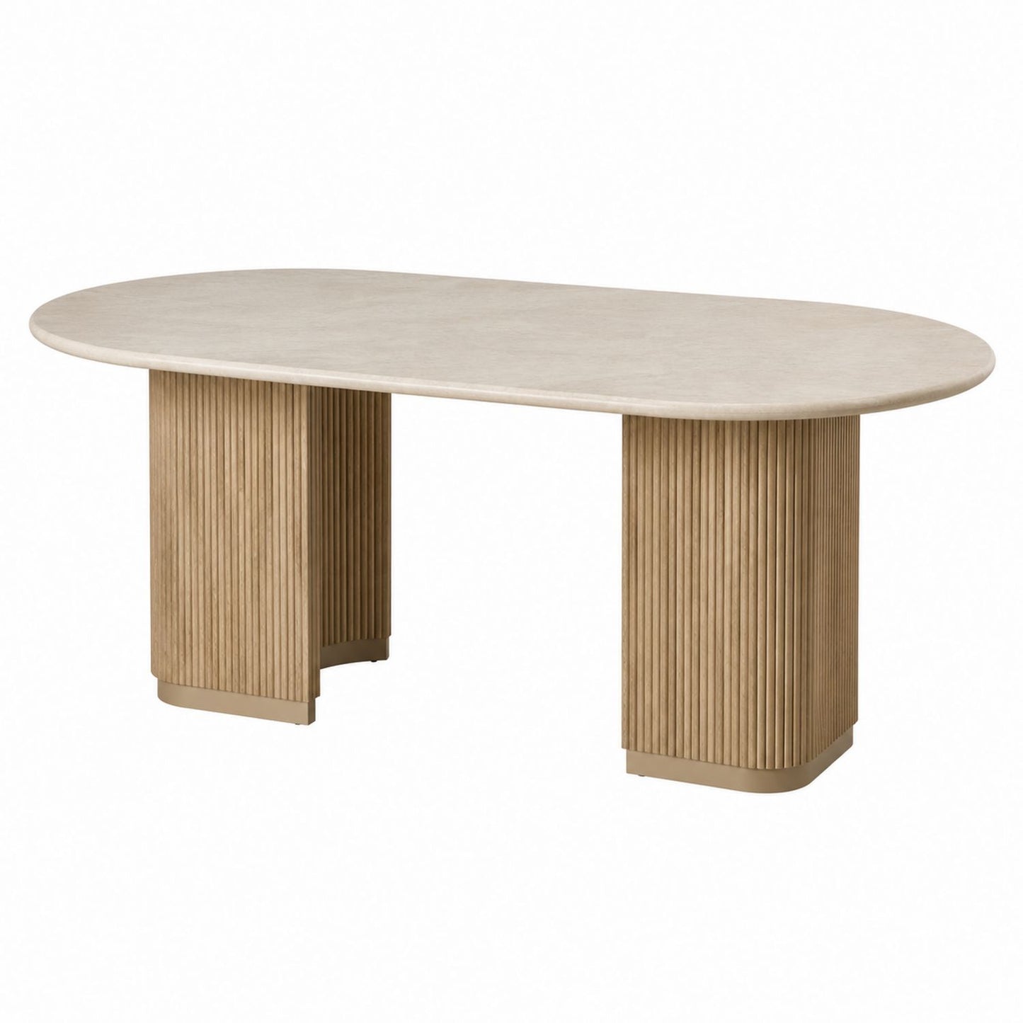 Oval Marble Dining Table with Wooden Base