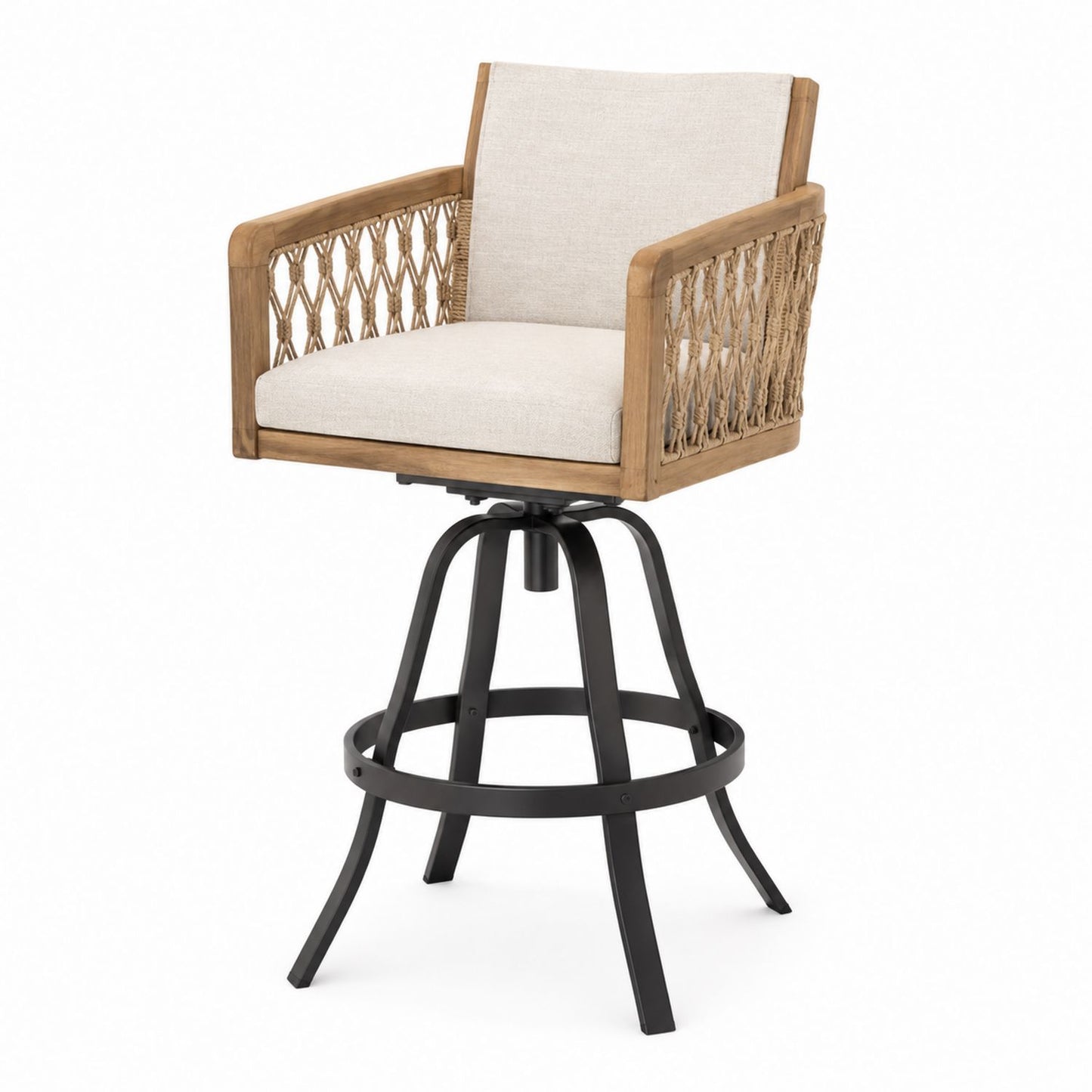Outdoor Swivel Chair with Wood and Rope Back