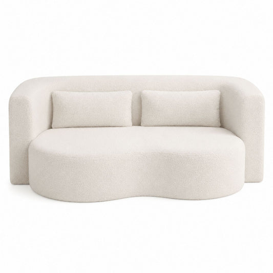 Curved Bouclé Fabric Sofa White 3-Seater