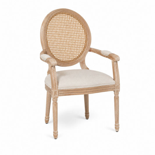 Round Back Cane Wooden Dining Chair Beige