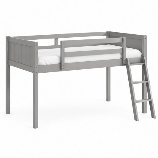 Gray Wood Loft Bed with Ladder for Kids