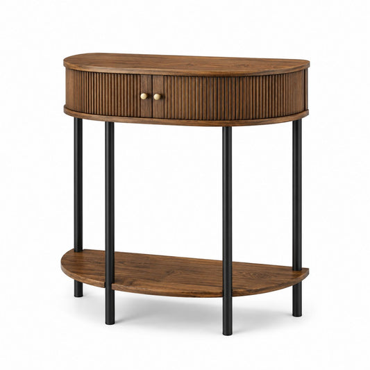 Walnut Wood Console Table with Metal Legs
