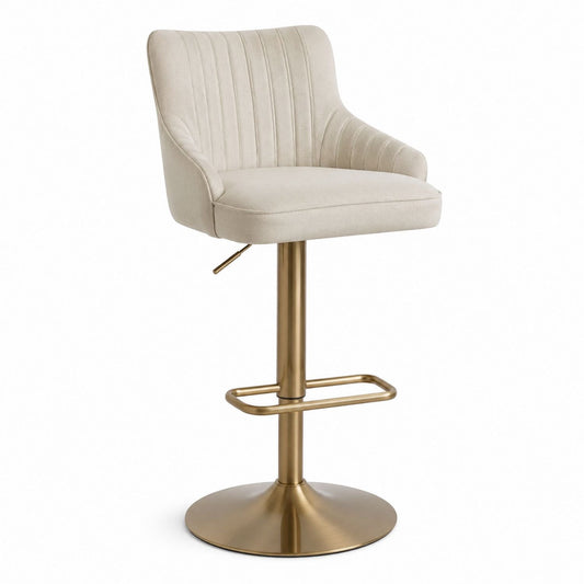 Metal Base Adjustable Fabric Bar Stool, Beige