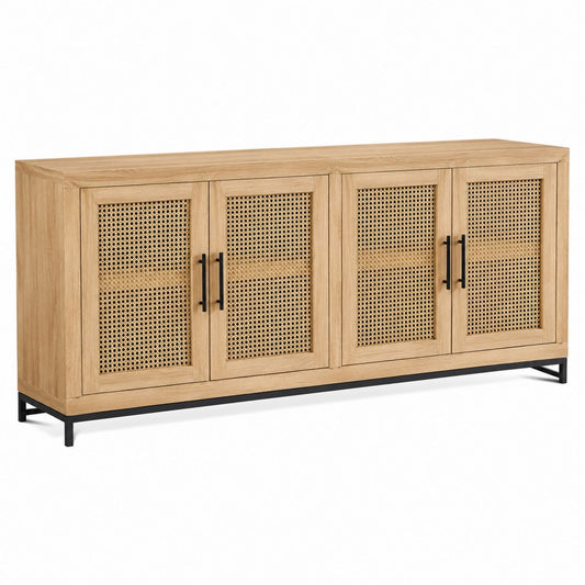 Oak Wood Sideboard with Rattan Doors and Metal Legs 180cm
