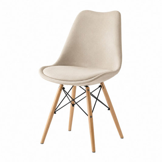 Beige Fabric Dining Chair with Wood and Metal Frame