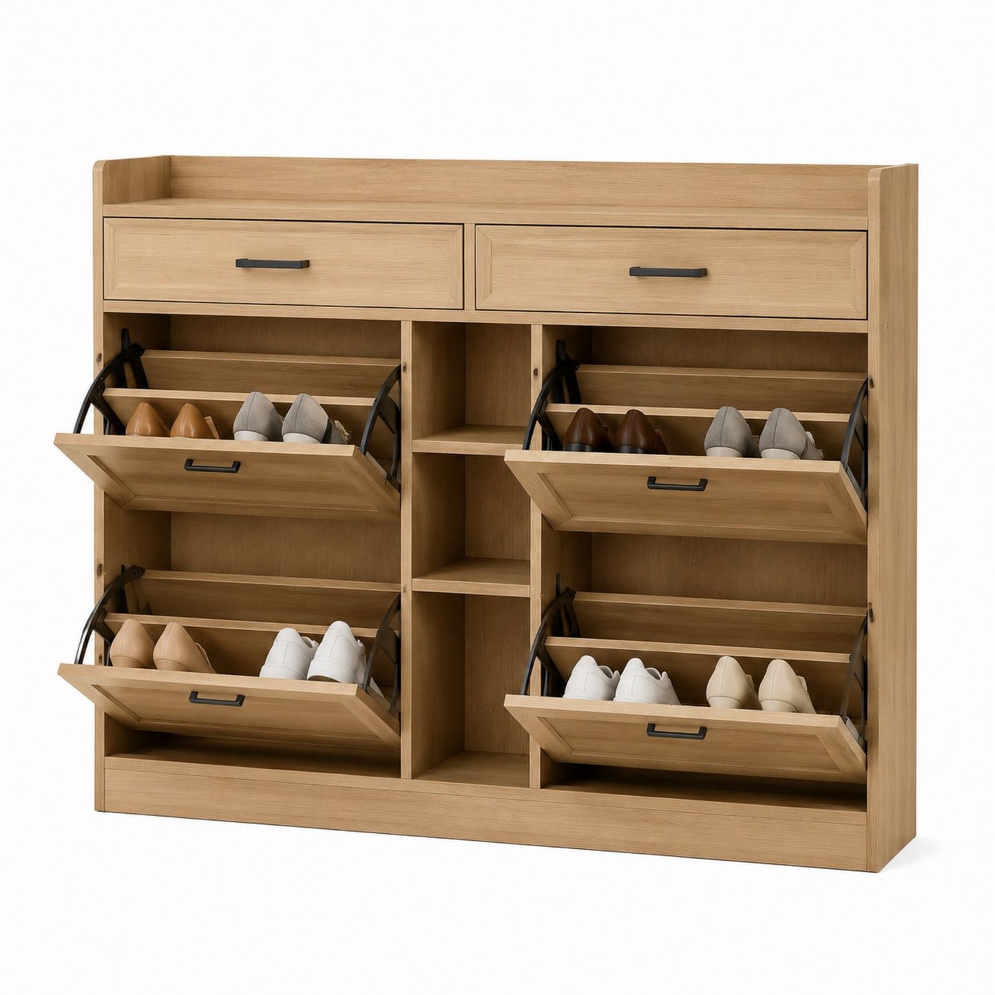 Oak Shoe Cabinet with Drawers 5-Tier