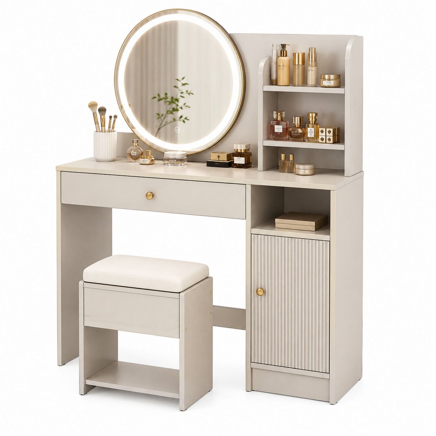 Vanity Set with Mirror and Stool MDF Beige 120x50x140cm