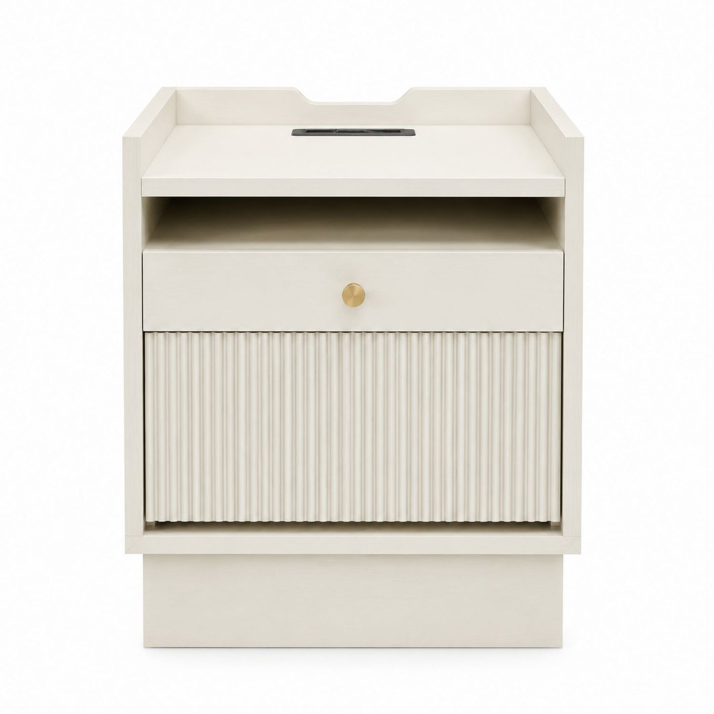 Wood Nightstand with Drawer and Shelf Cream 60x40x70cm